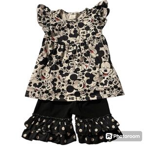 3/$18 Mickey Mouse Shorts Shirt Girls 2T Black & White Polka Dot Ruffles